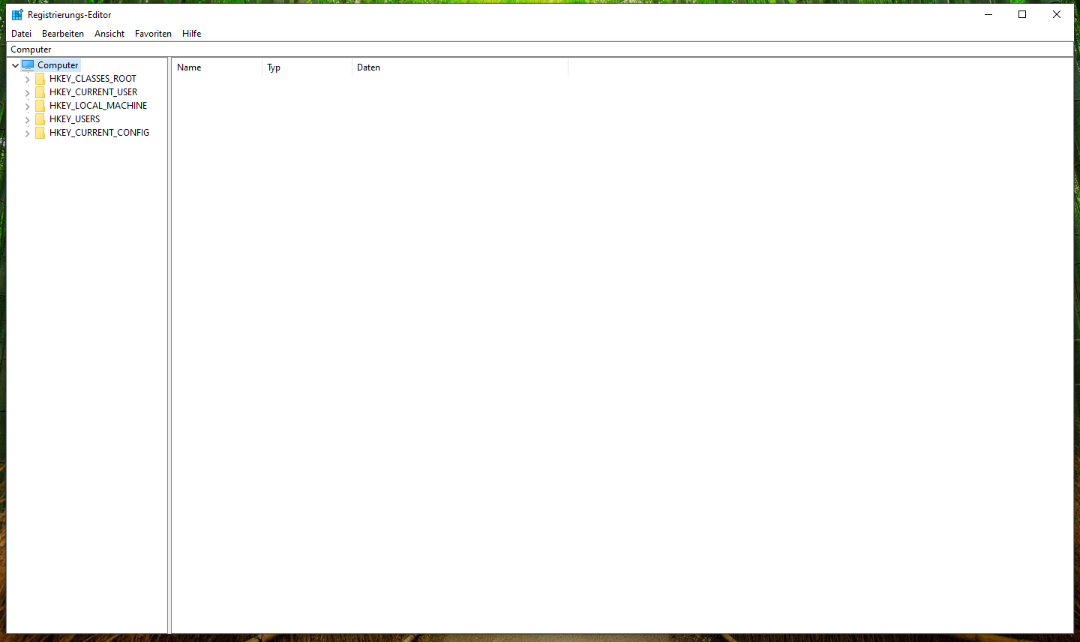 Ein Screenshot vom Registrierungseditor frisch nach dem ersten Start